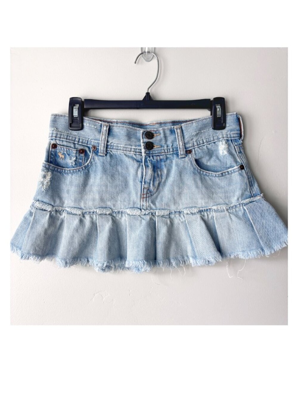 Abercrombie Y2K Denim Pleated Mini Skirt Moose Low Rise Vintage 2000s Light Wash